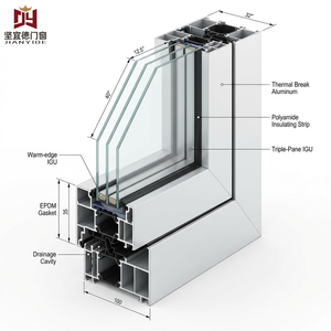 Fenêtre à battant en vinyle à isolation thermique écologique, triple vitrage, fenêtre en <span class=keywords><strong>PVC</strong></span> pour climats extrêmement froids - Product Image 3