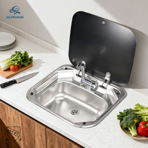 Évier de lavage des mains moderne en acier inoxydable 304 léger avec couvercle en verre trempé pour intérieur de véhicule, <span class=keywords><strong>caravane</strong></span>, camping-car - Vente chaude - Product Image 1