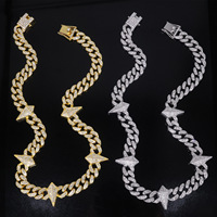 Collier Iced Out Star Cuban Link en strass, tons doré et argenté, pour le style Hip Hop, le streetwear et le glamour des festivals