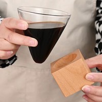 Filtre à café artisanal en verre borosilicate soufflé à la main, 200 ml, avec support carré en bois, réutilisable pour les cafés