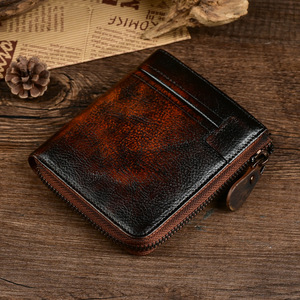 Ando Bag Vintage Cowhide Leather <b>Wallet</b> Men Compact <b>Zip</b> Around Bifold Card Holder with Coin Pocket - Product Image 2