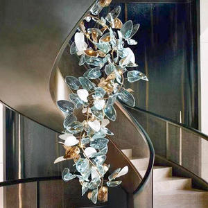 Villa Lobby Escalier Décoration Moderne Soufflé À La Main Couleur Verre Grand Long Lustres Personnalisés Lampes Suspendues pour Villa - Product Image 2