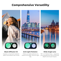 K&F CONCEPT FI061 Kit de 3 objectifs grand angle magnétiques noirs avec filtre de diffusion 1/4 anti-pollution lumineuse pour Insta360 Luna Ultra