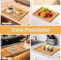 Plateau de service en bois 33 x 22 cm rectangulaire pour thé, boissons, café, collations, plateau décoratif en bambou pour cuisine, salon