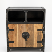 Boîte de rangement industrielle en bois et fer de style antique, de la fin du XXe siècle, pour bars, restaurants, hôtels, cuisines, salles à manger, caves à vin - CB-684