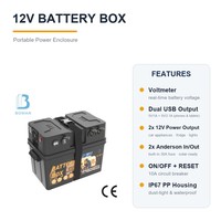 Boîtier de batterie 12V en plastique étanche prismatique avec grandes prises USB, pour usage marin, rangement de batteries vides, prises USB