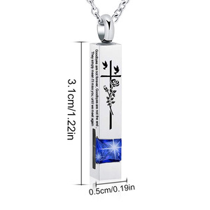 Kalung zirkon liontin geometris batu kelahiran 12 warna kalung guci baja tahan karat suvenir abu hewan peliharaan botol parfum dapat terbuka - Product Image 2