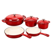 Set Peralatan Masak Besi Cor Berlapis Enamel 5 Buah, Set Panci dan Wajan dengan Tutup, Oven Safe hingga 500 ° Semua Jenis Kompor