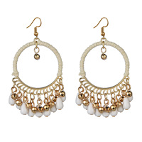 Boucles d'oreilles de style ethnique tissé à la main, boucles d'oreilles Boho rétro perles rondes goutte d'eau