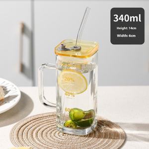 Bán buôn hiện đại phong cách vuông thủy tinh nước giải khát cốc thủy tinh rơm cốc cốc màu dễ thương hộ gia đình mùa hè nước cà phê cốc thủy tinh - Product Image 6