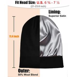 Gorro de lana con forro de satén para mujer y hombre, gorro de esquí cálido para invierno, gorro transpirable de punto con puño, gorro de pescador, talla adulta - Product Image 2