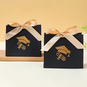 <span class=keywords><strong>Caja</strong></span> de Graduación Personalizada, Cajas de Papel Negras y Doradas Estilo Origami para Dulces, Embalaje de Regalos para Fiestas y Ocasiones Especiales - Product Image 1