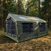 Tente de camping de luxe gonflable double couche quatre saisons, imperméable, portable, avec deux chambres et un salon, installation facile, 4x3m