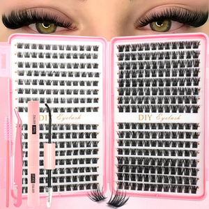 Kit <span class=keywords><strong>de</strong></span> <span class=keywords><strong>cils</strong></span> en grappe DIY faits main, fausse fourrure <span class=keywords><strong>de</strong></span> vison PBT, volume méga 10D-20D, grande capacité 30P 40P 60P 80P, avec colle - Product Image 6