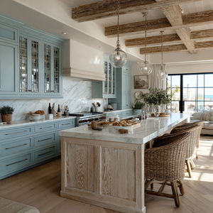 Armoires de cuisine VSME de style britannique en bois foncé avec îlot en marbre, ensemble complet modulaire sur mesure - Product Image 5