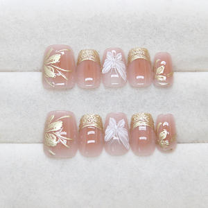 Venta caliente mejor precio descuento a granel <span class=keywords><strong>uñas</strong></span> <span class=keywords><strong>postizas</strong></span> corto sólido Metal francés transparente brillo mariposa falso prensado en <span class=keywords><strong>uñas</strong></span> - Product Image 2