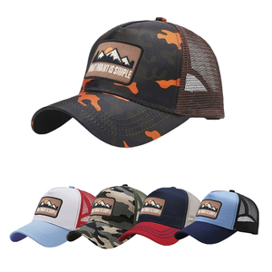Gorra trucker <span class=keywords><strong>de</strong></span> <span class=keywords><strong>malla</strong></span> <span class=keywords><strong>de</strong></span> 5 paneles con parche <span class=keywords><strong>de</strong></span> montaña, unisex, estilo urbano, colores llamativos - Product Image 1