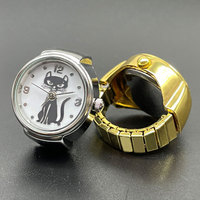 Vente en gros Mignon Réel Bande Montre Minimaliste Anneau Mouvement À Quartz Rond Classique Chat Cadran Doigt Montre Anneaux