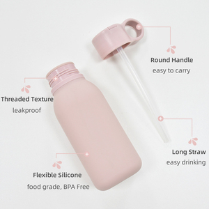 Bouteille d'eau sport en silicone sans BPA pour l'extérieur avec paille, tasse à paille anti-fuite pour enfants, gobelet personnalisable avec logo - Product Image 2