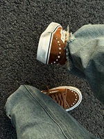 Chaussures de Skateboard Marron Unisexe Personnalisées Style Rétro Perles Toile Effet Vieilli Tendance Américaine Mode Décontractée Homme