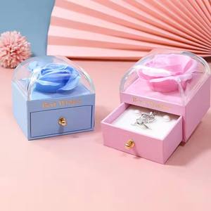 Boîte à bijoux EVERWIN Premium Rose Flower, couleur macaron, doublure en coton carrée, extérieur en plastique, emballage multifonctionnel pour bijoux - Product Image 3