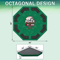 Table de poker pliable octogonale GRGM RQ23026 de 48 pouces pour 8 joueurs, surface en feutre, plateaux à jetons, porte-gobelets, sac de transport inclus