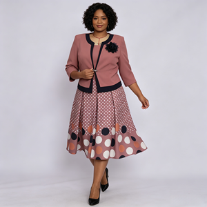 Conjunto de Dos Piezas para Mujer Talla Grande, Vestido con Estampado de Lunares, Elegante, Largo hasta la Rodilla, Ropa Formal de Primavera con Decoración de Apliques - Product Image 2