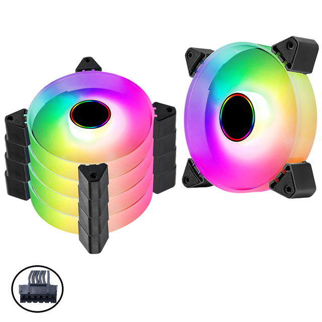 QiuzAim Desktop Computer LED Chassis Fan 120mm Silent 6pin Illuminated RGB Cooling Fan 12025 Color Light Color Change