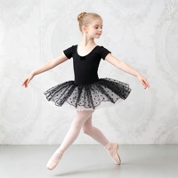 Robe de tutu de ballet noire pour filles Winora avec jupe en tulle à pois, matière spandex/coton, tenue de performance pour enfants