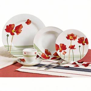 Set da 47 Pezzi in Fine Porcellana con Motivo Floreale Nero e Rosso, Servizio di Piatti in Ceramica HARVIT HYPR-A277 per Feste - Product Image 4