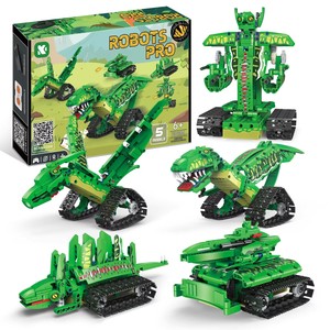 <span class=keywords><strong>Robot</strong></span> de programmation télécommandé 5 en 1 via application, jouets robots transformables DIY, blocs de construction de dinosaures électriques pour enfants - Product Image 1