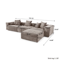 Canapé en L avec 4 coussins, housses en tissu modernes amovibles, mobilier de salon personnalisé