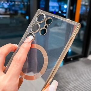 Étui de téléphone en silicone TPU souple transparent plaqué or magnétique de luxe pour Samsung S21 S22 S23 S24 S25 Ultra Plus - Product Image 3