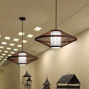 OEM Bamboo Rattan Motion <b>Lights</b> <b>Diffuser</b> Basket Pendant <b>with</b> Plant Stake Plug-in Chandeliers & Pendant <b>Lights</b> - Product Image 5