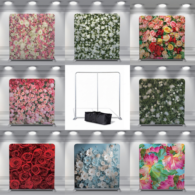 8x8 Foldable Portable Dye Sublimation Photo Booth Backdrops and Stands Tension Fabric Pillow Cover for Exhibitions Display