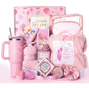 Aollewoiti - Set de Regalo de 15 Piezas en Rosa con Manta, Taza y Vela para Mujer, Regalo de Cumpleaños o para Recuperación de la Salud - Product Image 1