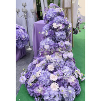Chemin de table décoratif de luxe de 150 cm avec fleurs artificielles violettes pour mariage, anniversaire, événement, ou décoration de baby shower