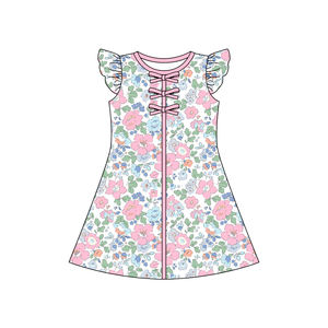 Vestido infantil personalizado GSD3854 con estampado de flores moradas para niña, vestido de manga corta para bebé, venta al por mayor. - Product Image 2
