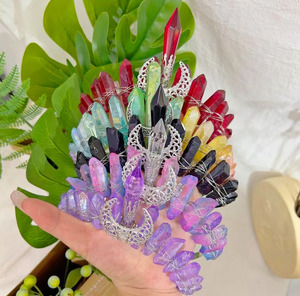 Aura Crystal Point Tiara Mermaid Raw Crystal <strong>Quartz</strong> Crown Headband for Weeding <strong>Party</strong> - Product Image 3