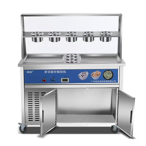Double Pan Ice Cream <b>Roll</b> Machine With Mobile Handcart Factory Custom Logo Commercial Fried <b>Fruit</b> Yogurt Rolled Ice Cream Making - Product Image 2