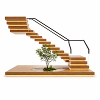 Escalier droit flottant moderne avec marches en acier inoxydable et en bois, garde-corps en verre, écologique et durable pour l'intérieur des villas