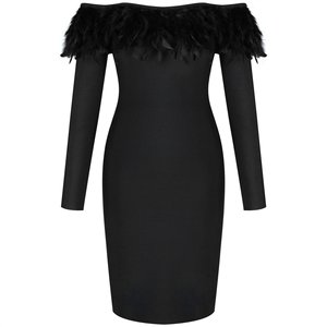 <span class=keywords><strong>Abito</strong></span> Personalizzato Taglie Forti Sexy Senza Spalline con <span class=keywords><strong>Piume</strong></span> <span class=keywords><strong>Nero</strong></span> Crop Top Ampio Vestito da Notte Sexy per Ragazze - Product Image 3