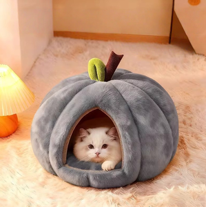 Nid pour chat en forme de citrouille, niche semi-fermée de luxe, lit confortable pour chatons, chiots, utilisation quatre saisons, chaleur estivale et hivernale - Product Image 5