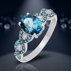 Anillo de Compromiso Clásico de Plata 925 con Topacio Azul de Londres y Diamantes Tallados en Rosa para Mujer, Ideal para Bodas y Aniversarios - Product Image 2