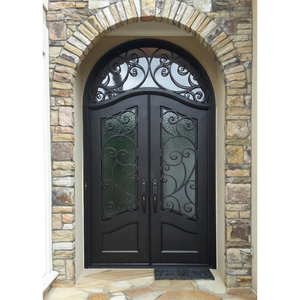 <span class=keywords><strong>Porte</strong></span> <span class=keywords><strong>d</strong></span>'<span class=keywords><strong>entrée</strong></span> pivotante en acier français noir en aluminium, design luxueux américain, en métal et en verre, en fer forgé, sécurité extérieure - Product Image 5