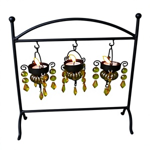 Bougeoir, 3 pièces, support en fer, perles décoratives - Product Image 1