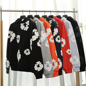 秋季钩编 ODM 连帽衫 花卉印花泡沫连帽衫 带口袋 棉质速干 男女通用 - Product Image 1