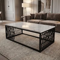 Table basse en marbre blanc à motif géométrique créatif avec structure en acier à motif nid d'abeille