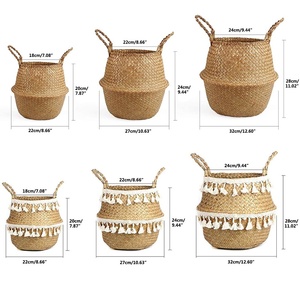Basket Rattan Handmade Basket Wholesale Handmade Woven Straw Woven Basket Plant Pot Rattan Seagrass Storage Belly Basket Organizer With Handles