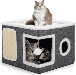 Linen Fabric 4 Season Furry Custom Rlling <b>Ball</b> Foldable Washable with cat Scratching Post Pet Bed cat House - Product Image 1